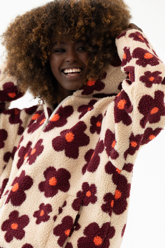 BURGUNDY BLOSSOM TEDDY PULLOVER