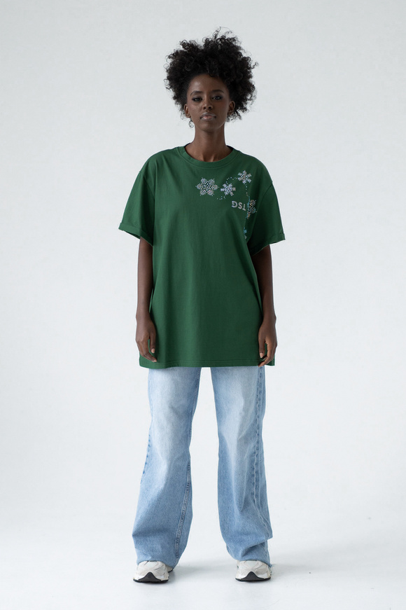 T-SHIRT GREEN SNOWFLAKES