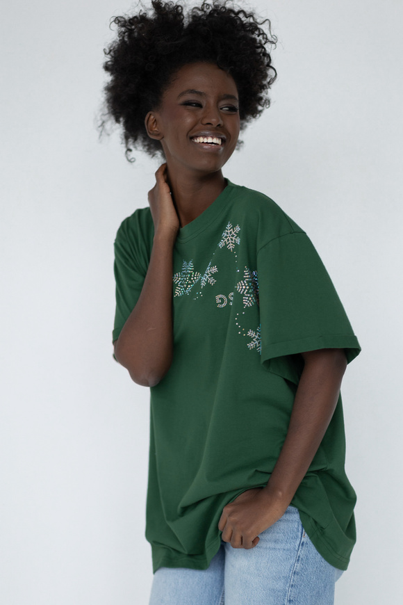 T-SHIRT GREEN SNOWFLAKES