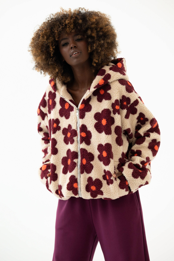 BURGUNDY BLOSSOM TEDDY PULLOVER