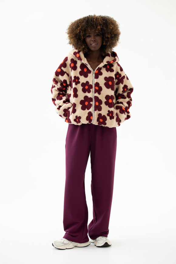 BURGUNDY BLOSSOM TEDDY PULLOVER
