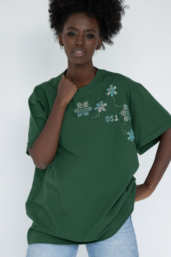 T-SHIRT GREEN SNOWFLAKES