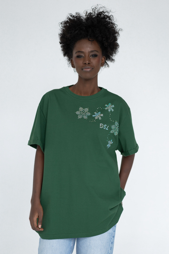 T-SHIRT GREEN SNOWFLAKES